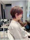 earthショートレイヤーボブミルクティー丸みショートボブ