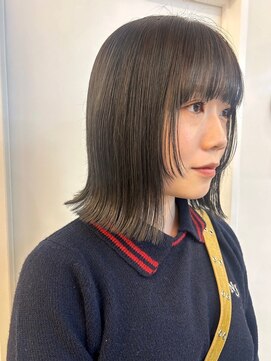 パークヘア 天神大名(parc hair) 艶感　グレージュ　外ハネボブ　顔周りカット　透明感カラー