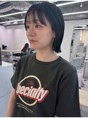イメチェンボブ　こなれミディ　小顔前髪　ダークブラウン