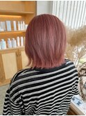 ショートボブブリーチダブルカラーピンクベージュ
