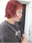 顔周りレイヤー/ショート/デザインカット/チェリーレッド