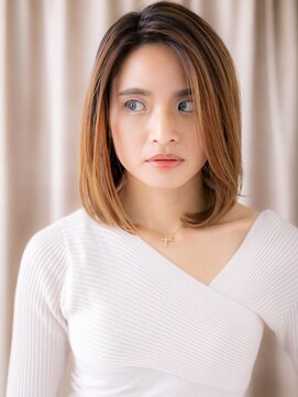カバーヘア ブリス 川口(COVER HAIR bliss) 透明感ミルクティーブロンド金髪ワンレンボブディX川口20代30代