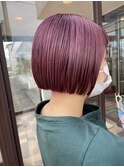 チェリーレッドダブルカラーケアブリーチミニボブ