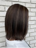 大人かっこいいハイライト×外ハネボブ×ベージュ