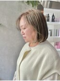 【立川cres奈佳子】白髪ぼかしグレージュ×切りっぱなしボブ