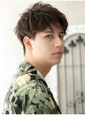束感アースカラー斜めバング爽やかマッシュパーマG草加