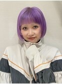 ボブブリーチありシースルーぱっつんバイオレット
