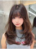 イヤリングカラー/外ハネボブ /縮毛矯正/レイヤーボブ/艶髪