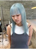 ペールブルーホワイトアッシュ水色カラートリプルカラーブリーチ