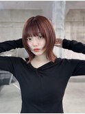 大人ガーリー似合わせカットミディアムレイヤーダークアッシュ