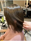ナチュラルボブ大人女性ハイライト白髪ぼかし30代40代