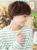 グレージュブラウン小顔丸みショートボブウルフc8上尾30代40代
