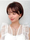 耳かけショートボブ似合わせカット30代40代50代チェリーブラウン
