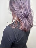 20代30代小顔ゆるふわミディアムパープル × ピンクパープル