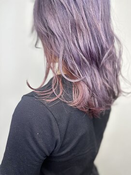 ジウ 上通り(JIU) 20代30代小顔ゆるふわミディアムパープル × ピンクパープル