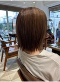 切りっぱなしキャラメルベージュボブ/透明感/ハイライト/