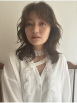 ミディアムレイヤー鎖骨ミディアムパーマオリーブベージュ