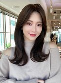 シャギーレイヤー韓国ワンホンヘアシースルーぱっつん前髪