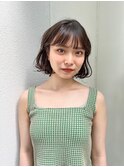 ウェーブボブ　肩上ボブ　ダークブラウン　プラムカラー
