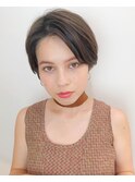 小顔 ワンサイドショート ブランジュ ハイライト ダブルバング