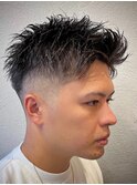 ba778グレージュカラーツーブロックマッシュ束感アップバンク