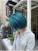 ターコイズ　ケアブリーチ　ダブルカラー　ショートボブ