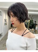黒髪ミニボブパーマ