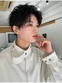 アップバング韓国マッシュブルーブラックスペインカール黒髪1