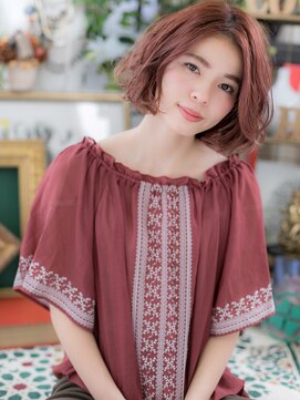 カバーヘア イヴ 戸頭店(COVER HAIR EVE) ピンクベージュセンターパートくせ毛風ボブh3戸頭20代30代40代