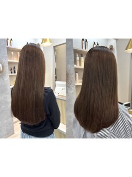 髪質改善カラーで叶える艶と色持ち*アプトグロスでダメージを抑え、艶やかでなめらかな質感を叶えます◇