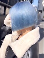 プネル 渋谷(PUNEL)&nbsp;渋谷 ペールブルー　水色カラー　切りっぱなしボブ/ケアブリーチ
