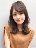 厚めバング 毛先パーマ デジタルパーマ 外ハネ アッシュブラウン