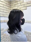 ミディアムスタイル×インナーカラー(パープル)
