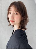 前髪こなれミディイメチェンウェーブパーマレイヤーカット