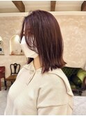 ミディアムボブ/ロブ/ブリーチなし/外ハネ/ピンクカラー/銀座