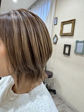 ラボヌールヘアーノーブル 新越谷店(La Bonheur hair noble) グレージュハイライト/ミディアムウルフ/極上髪質改善