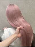 小顔ワンレンピンクベージュケアブリーチレイヤーカット
