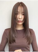 ロングレイヤーイメチェンブラウンカラー小顔カット顔まわり前髪
