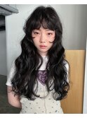 地毛風ブラックカラーと無造作ロングウェーブ