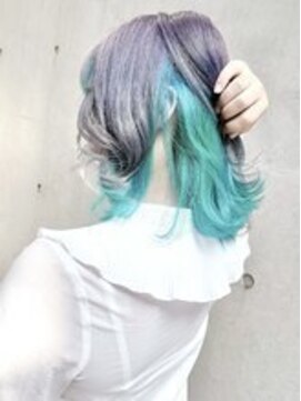 ディア(.eer) トリプルカラーデザイン夏先取りターコイズブルーインナーカラー