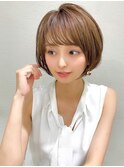 大人かわいい 小顔 ショートボブ ひし形シルエット グレージュKI