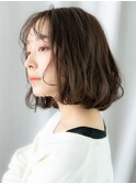 立体感シースルーバングボブパーマp古河20代30代40代