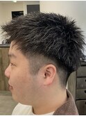 フェザーパーマ/グレーブルーカラー/刈り上げショートパンク