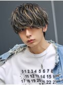 メンズメッシュ無造作ソフトツイストハイライトマッシュショート