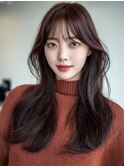 顔周りカットハッシュカットダークブラウンワンホンレイヤー韓国