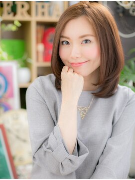 カバーヘア ブリス 大宮西口(COVER HAIR bliss) マットブラウンかきあげバング小顔ミニボブc5大宮20代30代40代