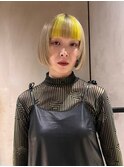 bibito ボブ黄色デザインカラーハイトーンステップカット