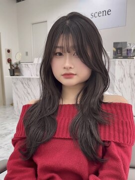 シーン(scene) ロング×ハッシュカット×レイヤー×ウェーブ巻き×顔周り