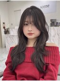 ロング×ハッシュカット×レイヤー×ウェーブ巻き×顔周り