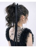 高めゆるふわポニーテール、お呼ばれヘア